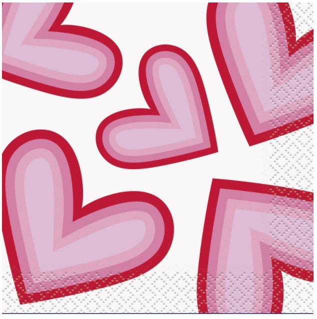 Retro Valentine Hearts Beverage Napkins, 16ct