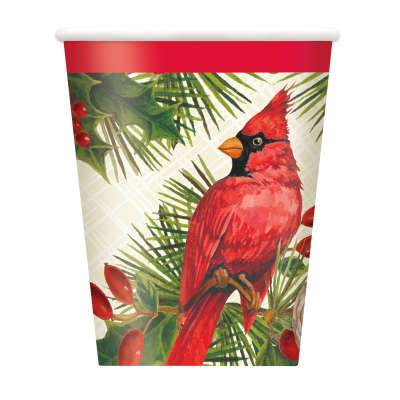 Red Cardinal Christmas 9oz Paper Cups, 8ct