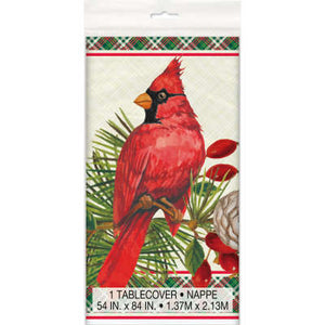 Red Cardinal Christmas Rectangular Plastic Table Cover 54"x84"