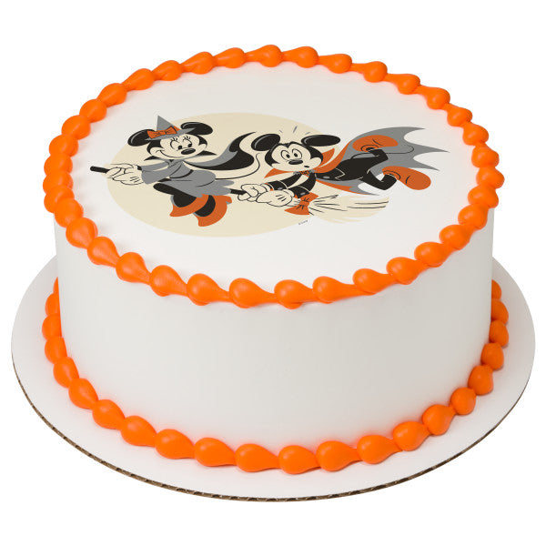 Mickey Mouse and Minnie Mouse Happy Halloween Edible Cake Topper Image