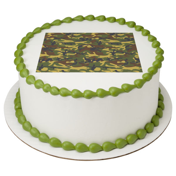 Green Camouflage Edible Cake Topper Image