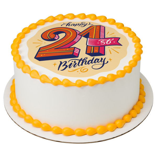 21st Birthday Edible Cake Topper Image