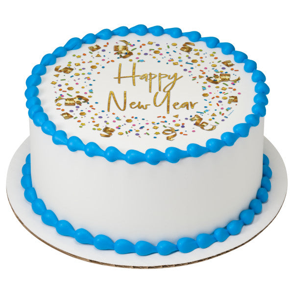 Happy New Year Confetti Edible Cake Topper Image