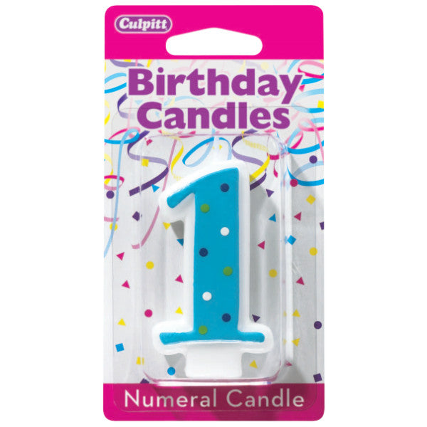 1 First Birthday Blue Dots Numeral Candles