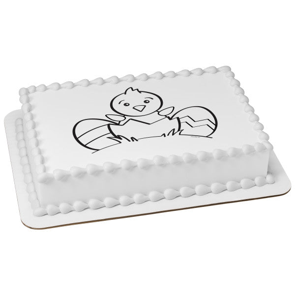 Paintable Easter Chick & Eggs Edible Cake Topper Image