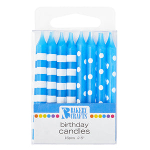 A Birthday Place - Cake Toppers - Bakery Crafts 16 Blue Stripes & Dots Candles