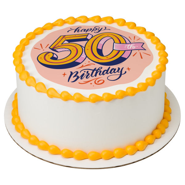 50th Birthday Edible Cake Topper Image