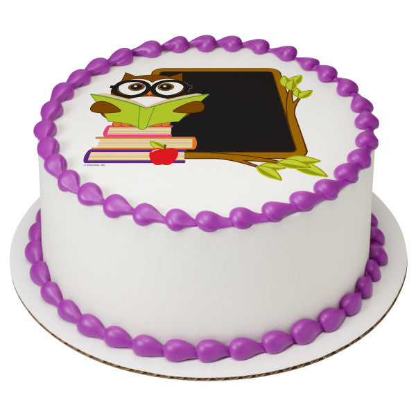 Owl with Blackboard Edible Cake Topper Image