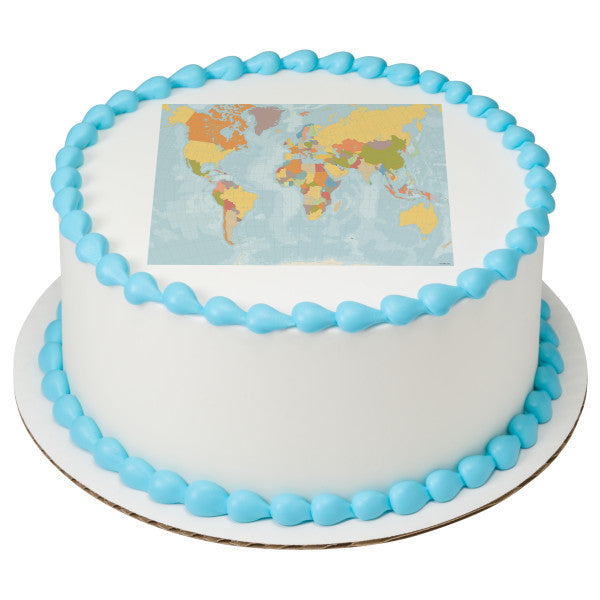 World Map Edible Cake Topper Image