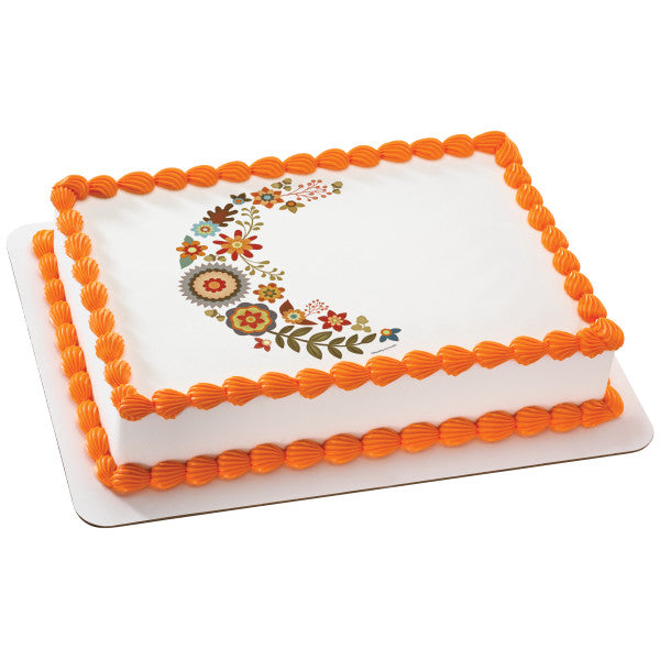 Autumn Flowers Edible Cake Topper Image