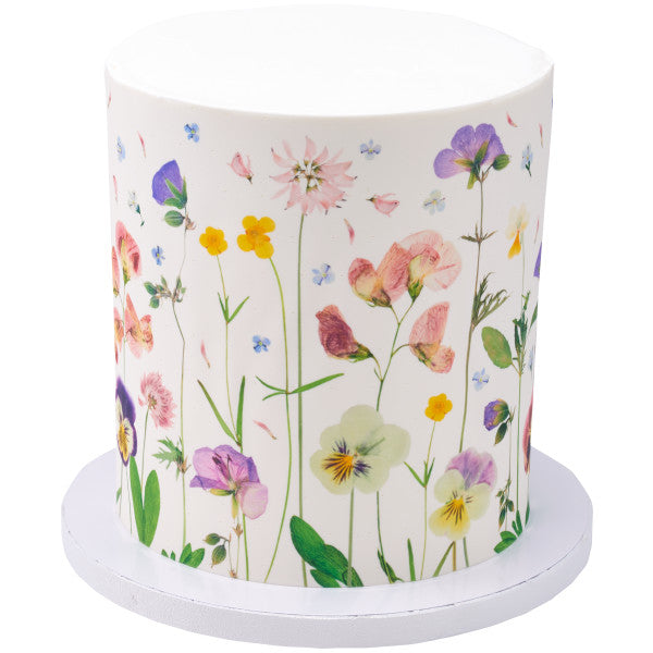 Soft Pressed Flowers Edible Cake Topper Image