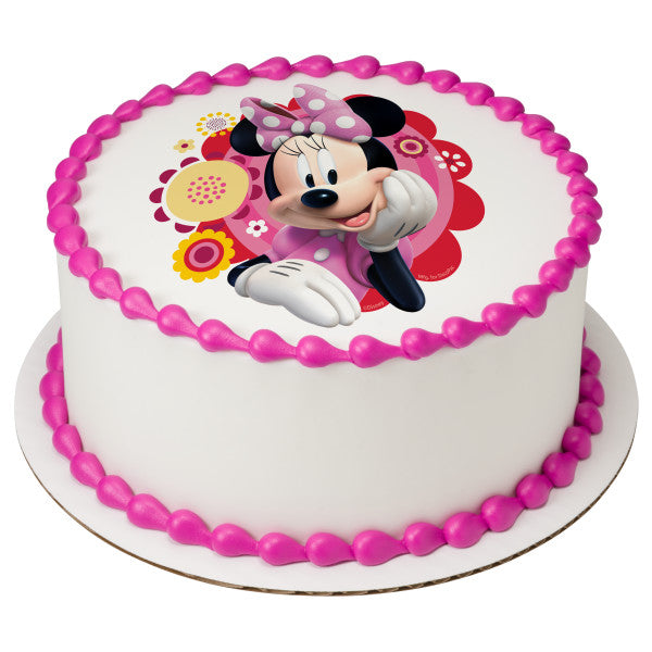 Minnie Dots & Daisies Edible Cake Topper Image