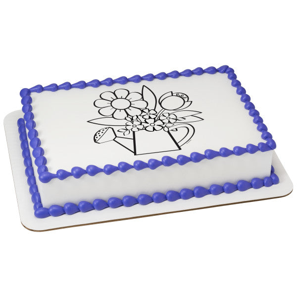 Paintable Watering Can Flowers Edible Cake Topper Image