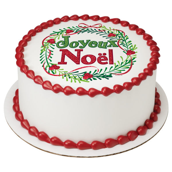 Playful Joyeux Noel Edible Cake Topper Image