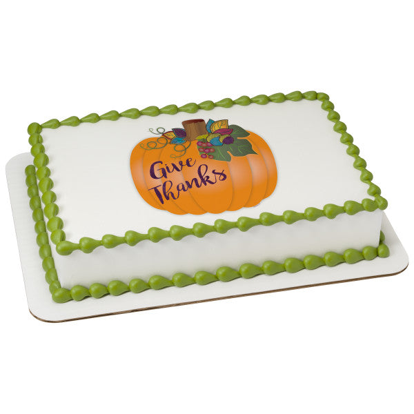 Give Thanks Pumpkin PC image Edible Cake Topper Image