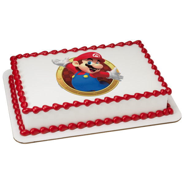 Super Mario Mario Here We Go! Edible Cake Topper Image