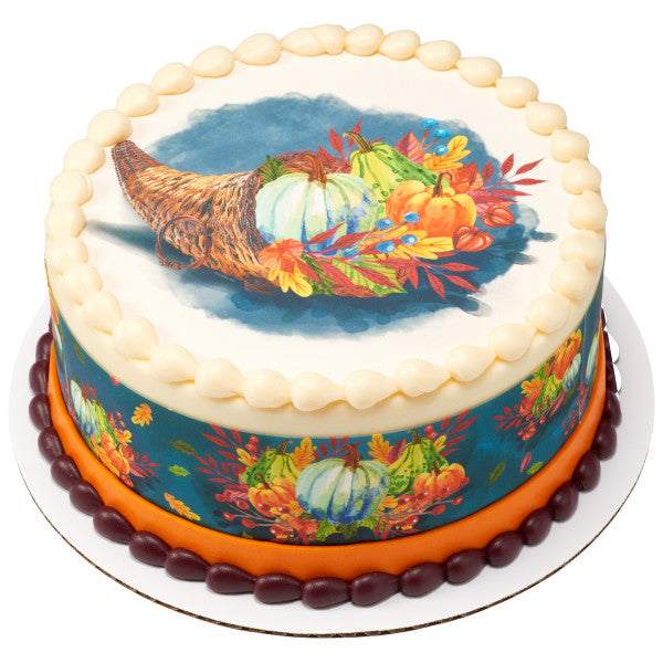 Watercolor Cornucopia Edible Cake Topper Image