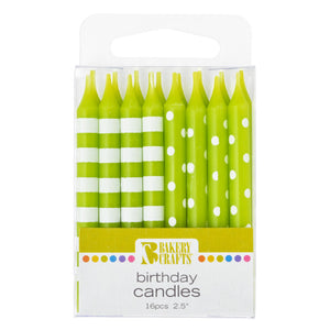 A Birthday Place - Cake Toppers - 16 Lime Stripes & Dots Pattern Candles