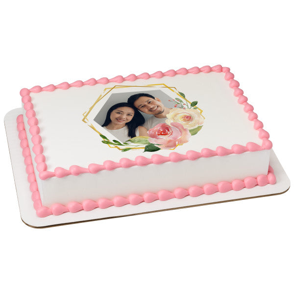 Floral Geometric Edible Cake Topper Image Frame