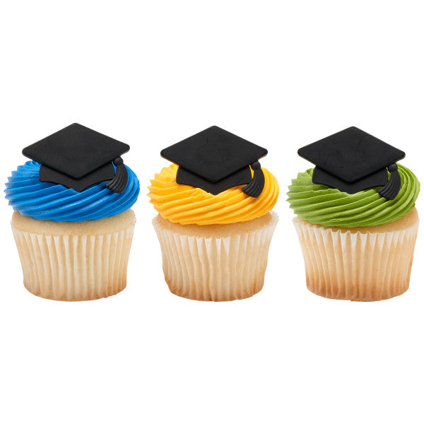 Black Grad Hat Cupcake Rings
