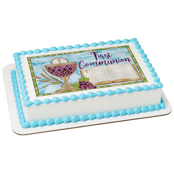 First Communion Edible Cake Topper Image