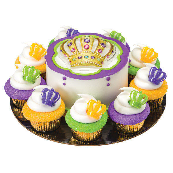 Mardi Gras 3D Crown Cupcake Rings