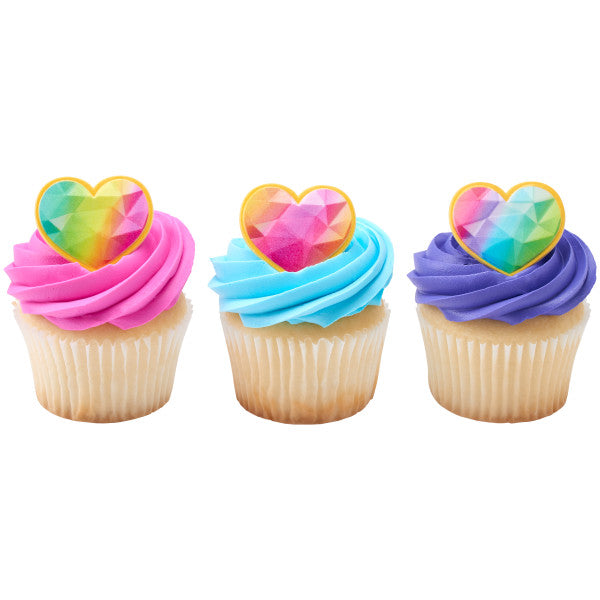 Rainbow Prism Heart Cupcake Rings