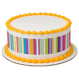 A Birthday Place - Cake Toppers - Happy Variety Stripes Edible Cake Topper Image
