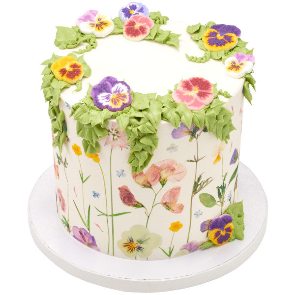 Soft Pressed Flowers Edible Cake Topper Image