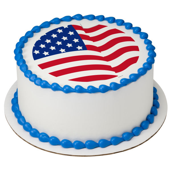 American Flag Round Edible Cake Topper Image