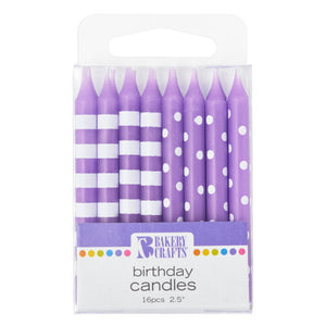 A Birthday Place - Cake Toppers - Purple Stripes & Dots Pattern Candles