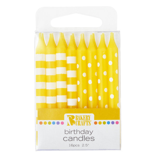 A Birthday Place - Cake Toppers - 16 Yellow Stripes & Dots Pattern Candles