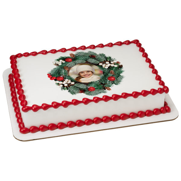 Holiday Wreath Edible Cake Topper Image Frame