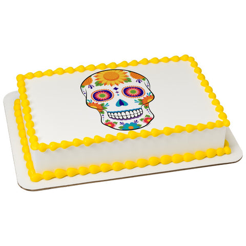White Sugar Skull Edible Cake Topper Image