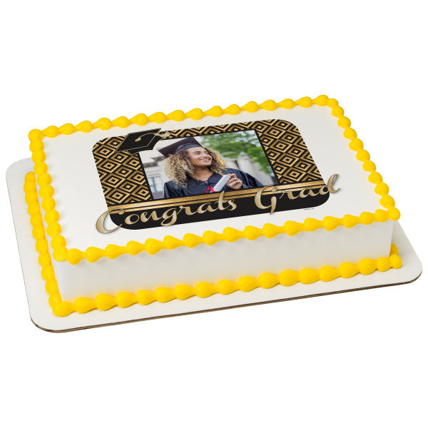 Congrats Grad Gold Squares Edible Cake Topper Image Frame