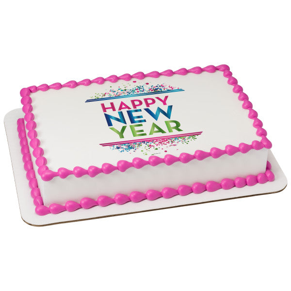 New Year's Confetti Edible Cake Topper Image