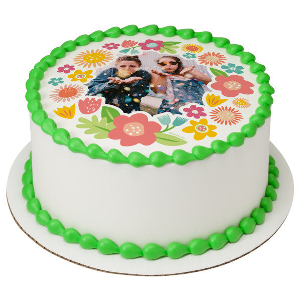 Marco de imagen de decoración comestible para tarta con corona de flores delicadas