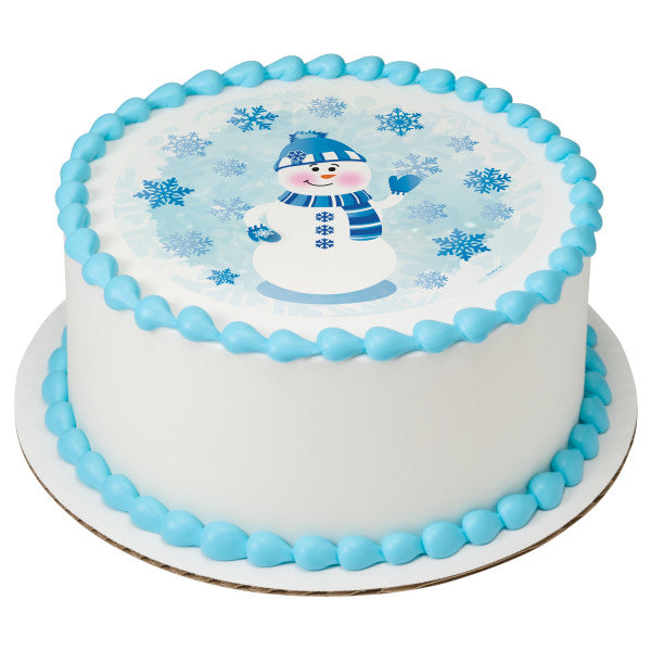 Friendly Snowman Edible Cake Topper Image