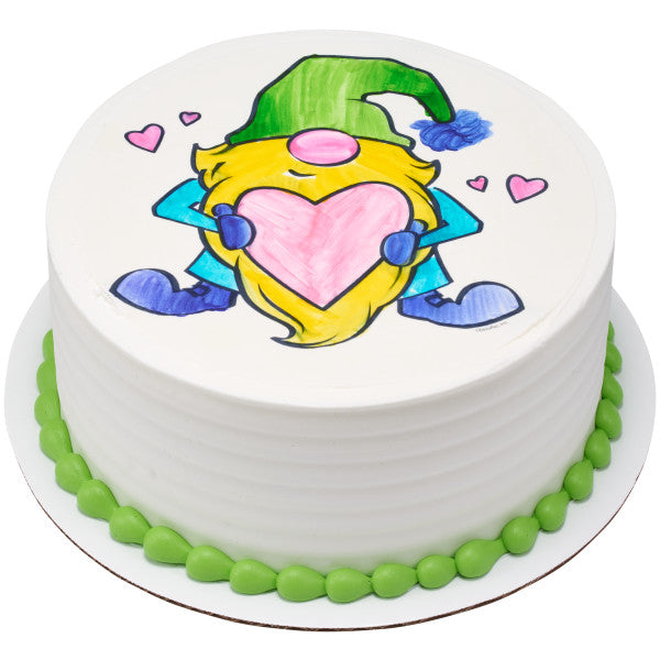 Paintable Love Gnome Edible Cake Topper Image