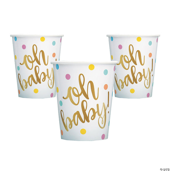 "Oh baby!" Gold Baby Shower 9oz Paper Cups, 8ct