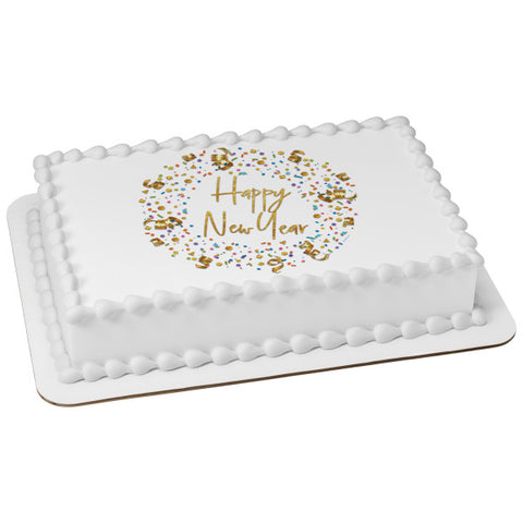 Happy New Year Confetti Edible Cake Topper Image