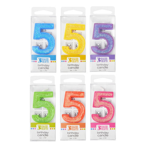 A Birthday Place - Cake Toppers - Bakery Crafts '5' Glitter Numeral Candles