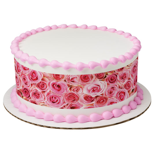 A Birthday Place - Cake Toppers - Pink Roses Edible Cake Topper Image