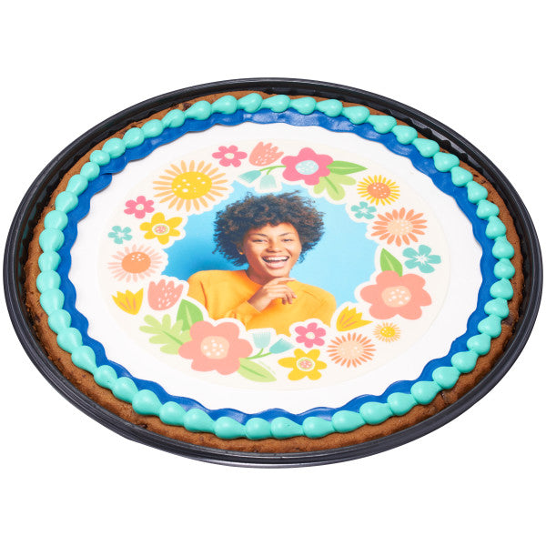 Marco de imagen de decoración comestible para tarta con corona de flores delicadas