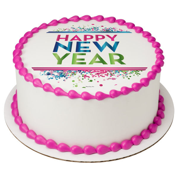 New Year's Confetti Edible Cake Topper Image