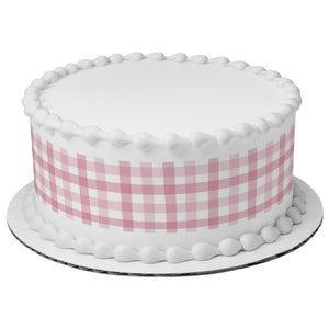 Pink Gingham Edible Cake Topper Image Strips