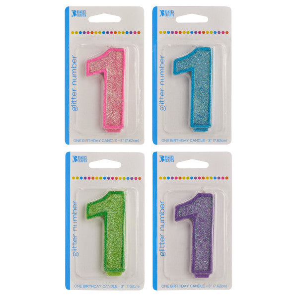 A Birthday Place - Cake Toppers - Bakery Crafts '1' Numeral Glitter Candles