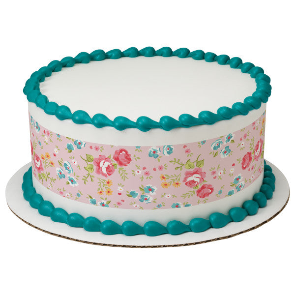 Tiras de imágenes comestibles para decoración de tartas con estampado de florecitas rosas