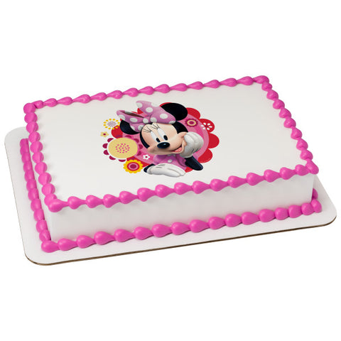 Minnie Dots & Daisies Edible Cake Topper Image