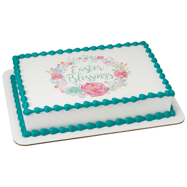 Floral Easter Blessing Edible Cake Topper Image